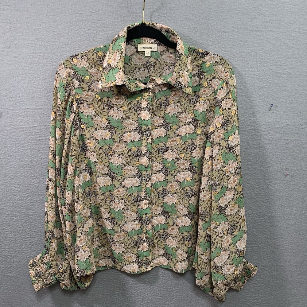 ee:some Long Sleeve Blouse Floral  Balloon Sleeve Romantic Chiffon Top Small